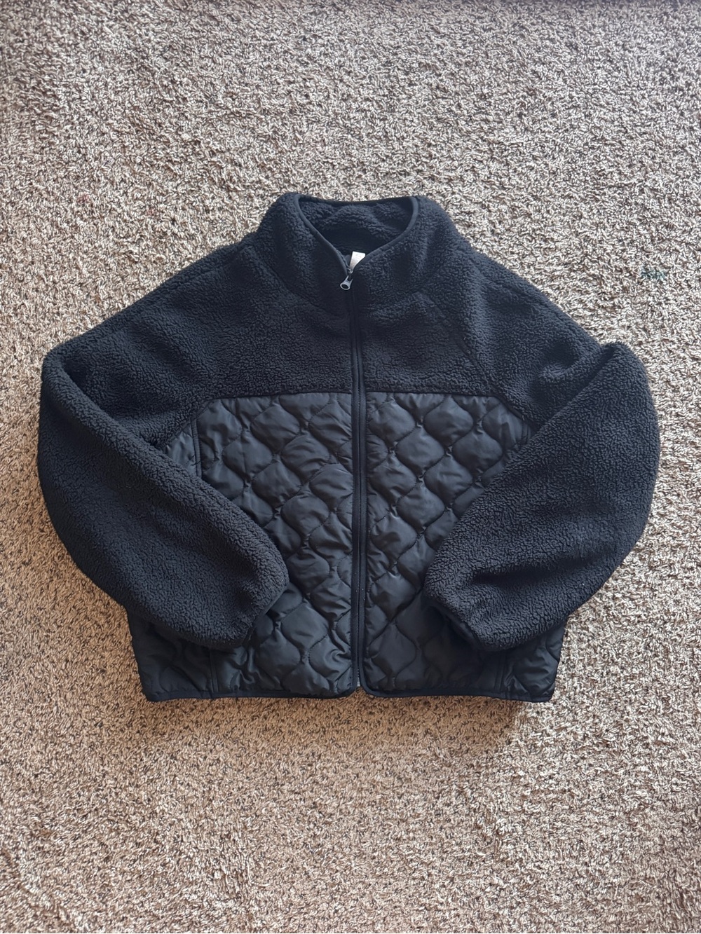 Z by Zella Faux Shearling Mixed Media Black Zip Jacket Basic Womens’ Medium